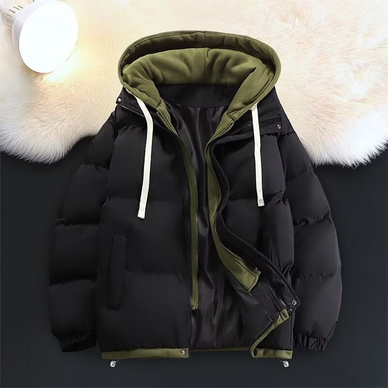 Unisex Gepolsterte Kapuzen-Winterjacke mit kontrastierendem Futter und Kordelzug Echoarchiv