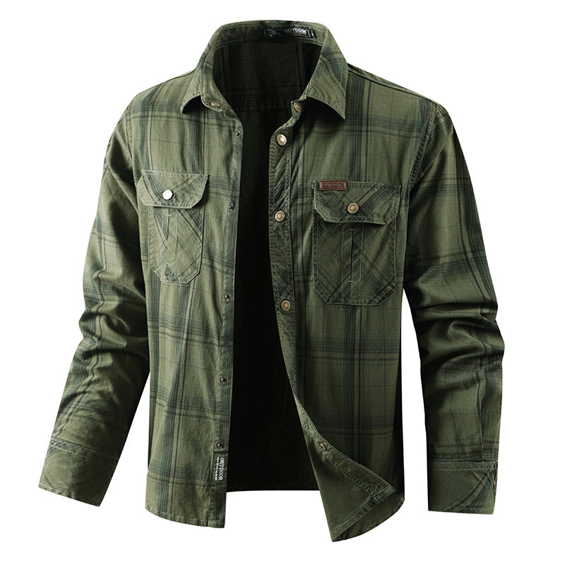 Herren nan kariertes Overshirtjacke aus Baumwoll-Twill mit doppelt verstärkten Brusttaschen und verlängertem Schnitt Echo Archiv