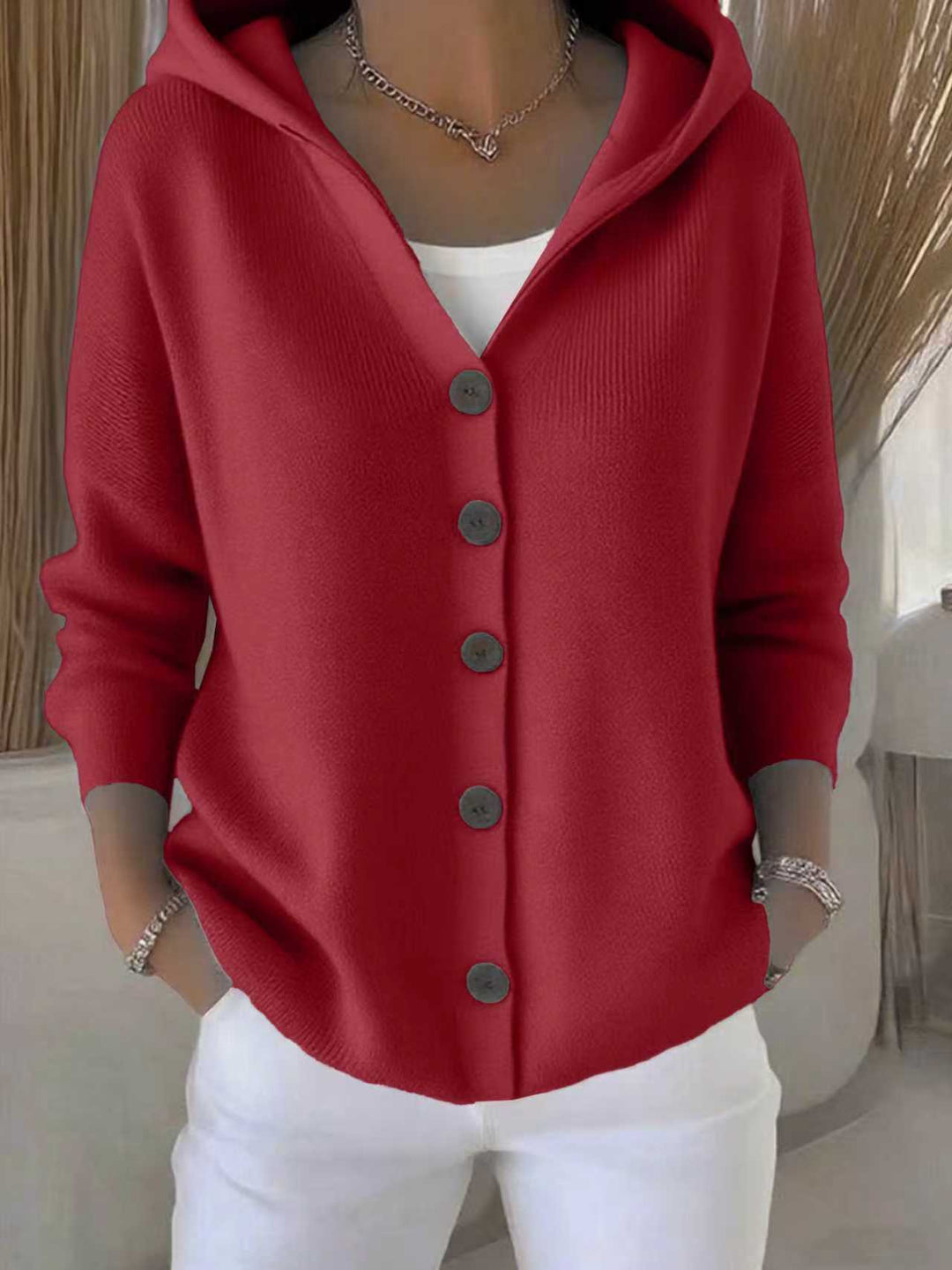 Damen nan Kapuzen-Cardigan mit Knopfleiste und lässiger Oversize-Passform Echo Archiv