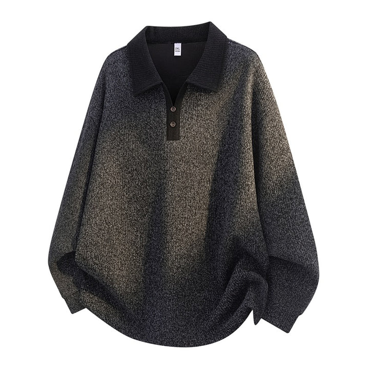 Unisex Oversize-Strickpullover mit kontrastierendem Polokragen und Halbsteg-Knopfleiste Echoarchiv