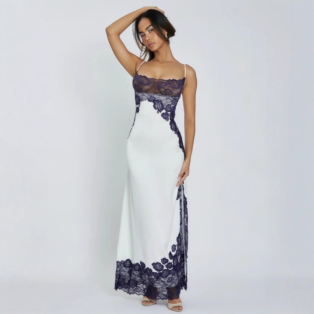 Damen Elegantes Spitzenkleid mit tiefem V-Ausschnitt und transparenten Einsätzen Echo Archiv