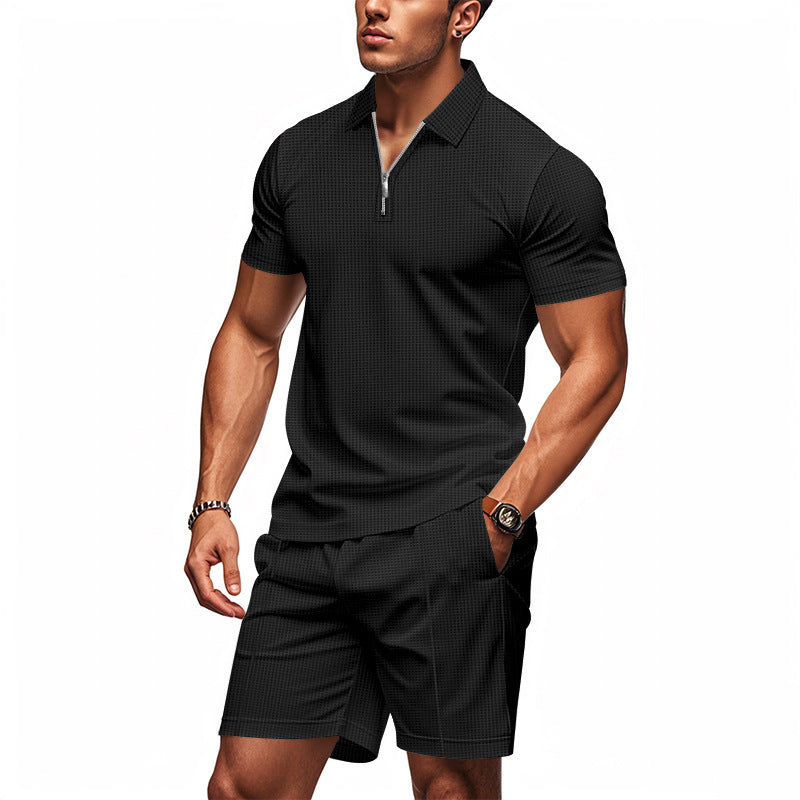 Herren sportliches Kurzarm-Set mit Reißverschluss und elastischem Bund Echoarchiv