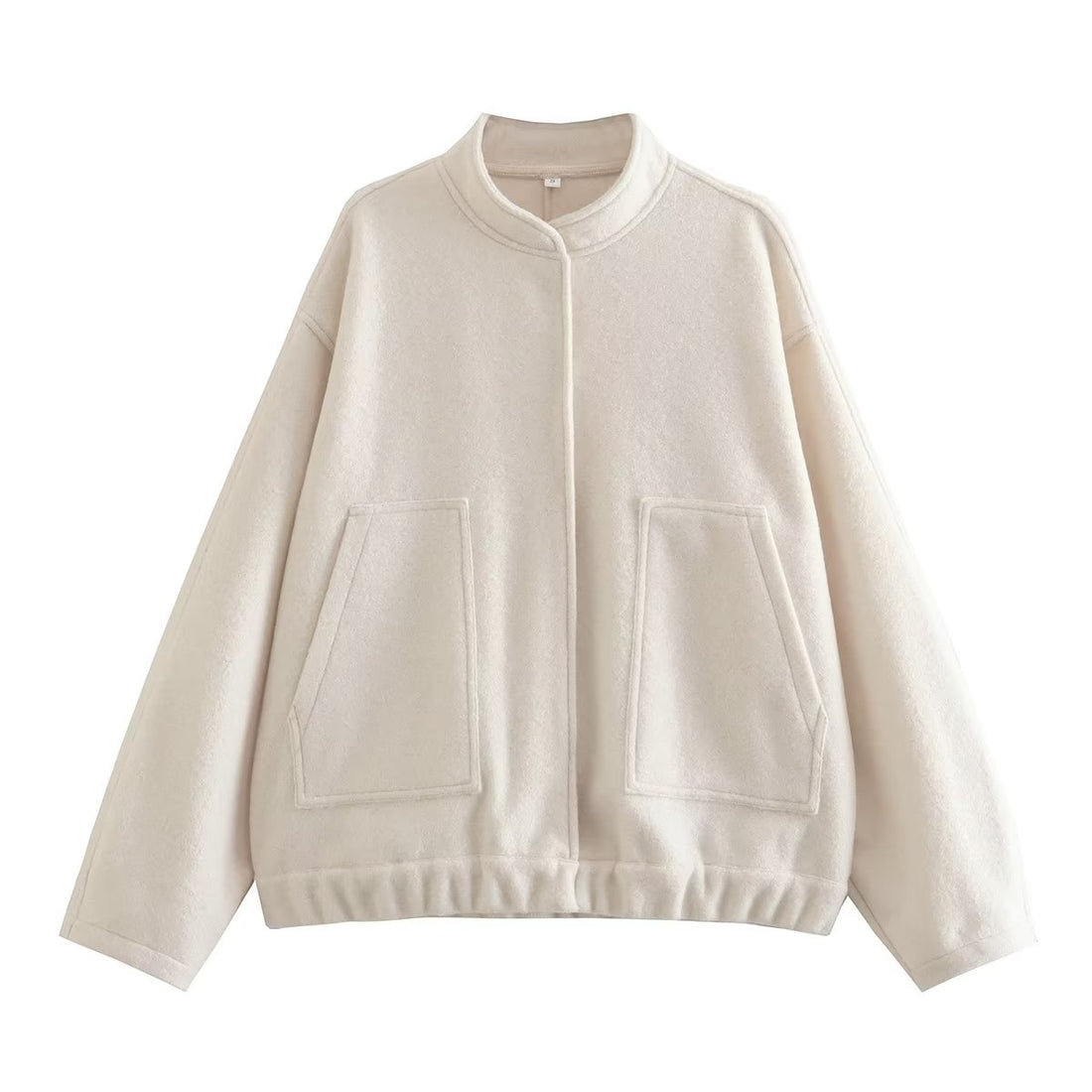 Damen boxy Wollmix-Blouson mit Stehkragen, verdeckter Frontleiste, Eingrifftaschen und elastischem Saum – Célinea