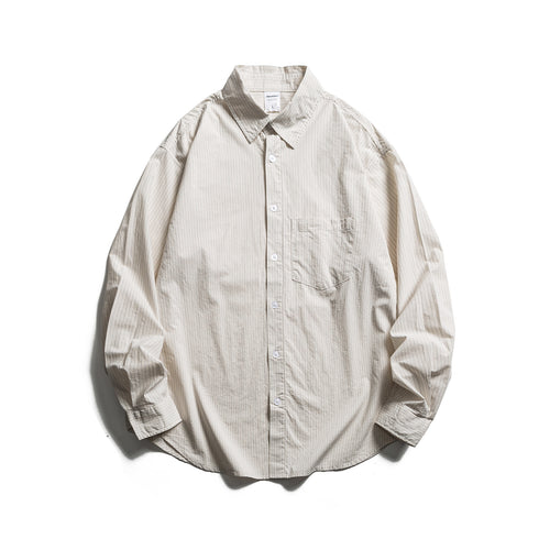 Unisex Lockeres Oversize-Hemd mit Nadelstreifen, Brusttasche und Drop-Shoulder Echoarchiv