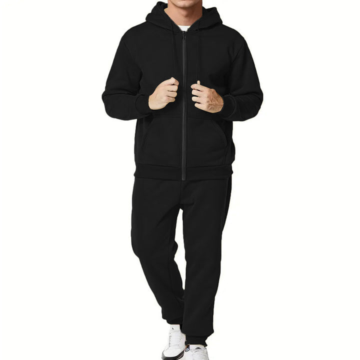 Herren zweiteiliges Zip-Hoodie und schmal zulaufende Jogginghose aus French Terry – Marzano
