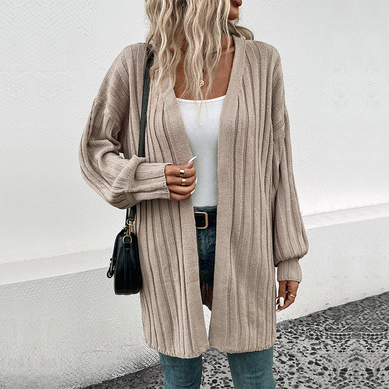 Damen Longline Strickmantel-Cardigan mit vertikaler Rippenstruktur und Oversize-Silhouette Echoarchiv