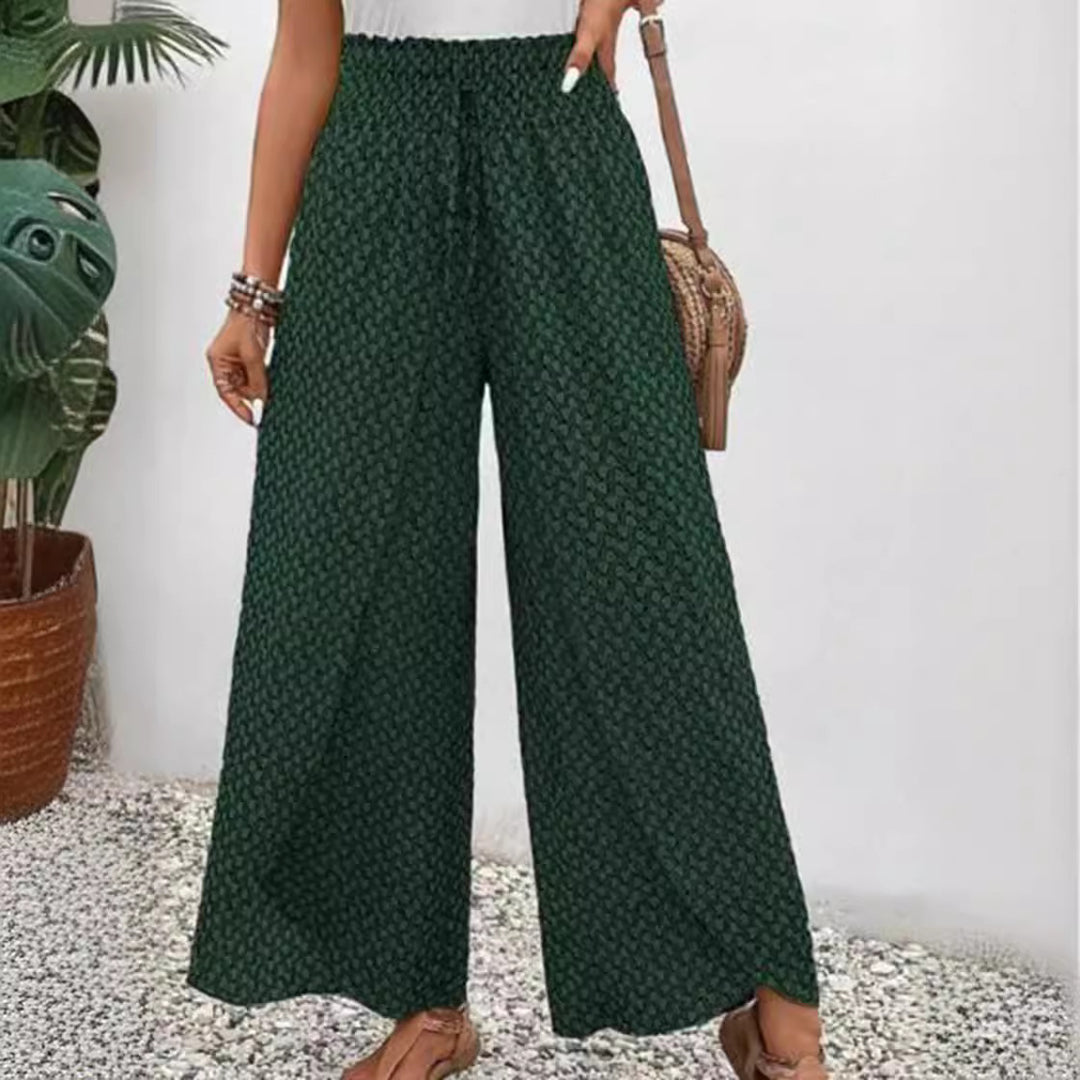 Damen nan weite Sommer-Palazzohose mit gerafftem Komfortbund, fließender Beinweite und geometrischem Allovermuster Echo Archiv