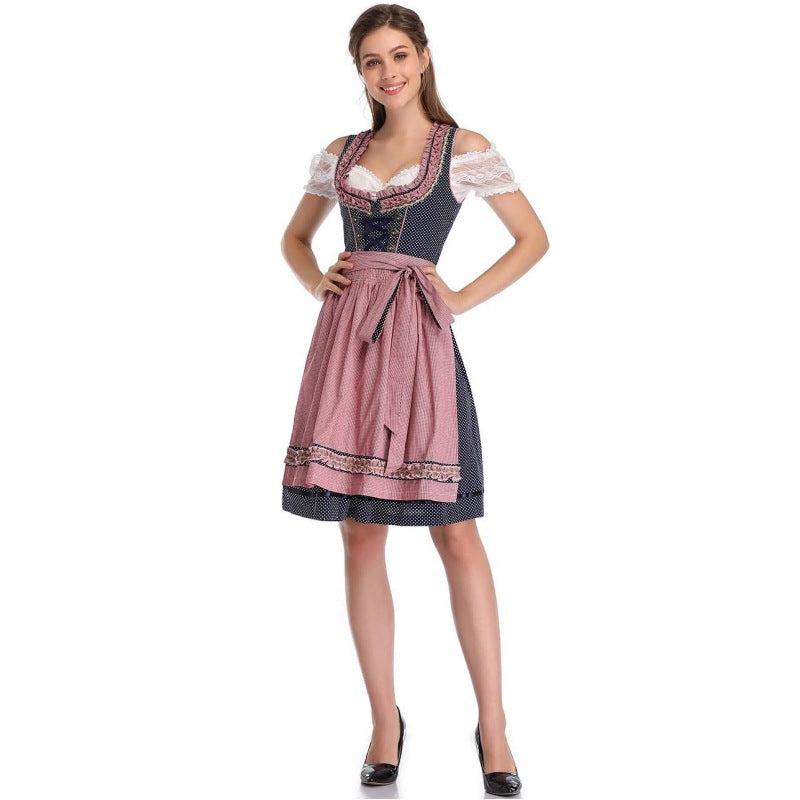 Damen nan traditionelles Dirndlkleid mit Schnürung, floraler Baumwollqualität und Schleifen-Schürze Echo Archiv