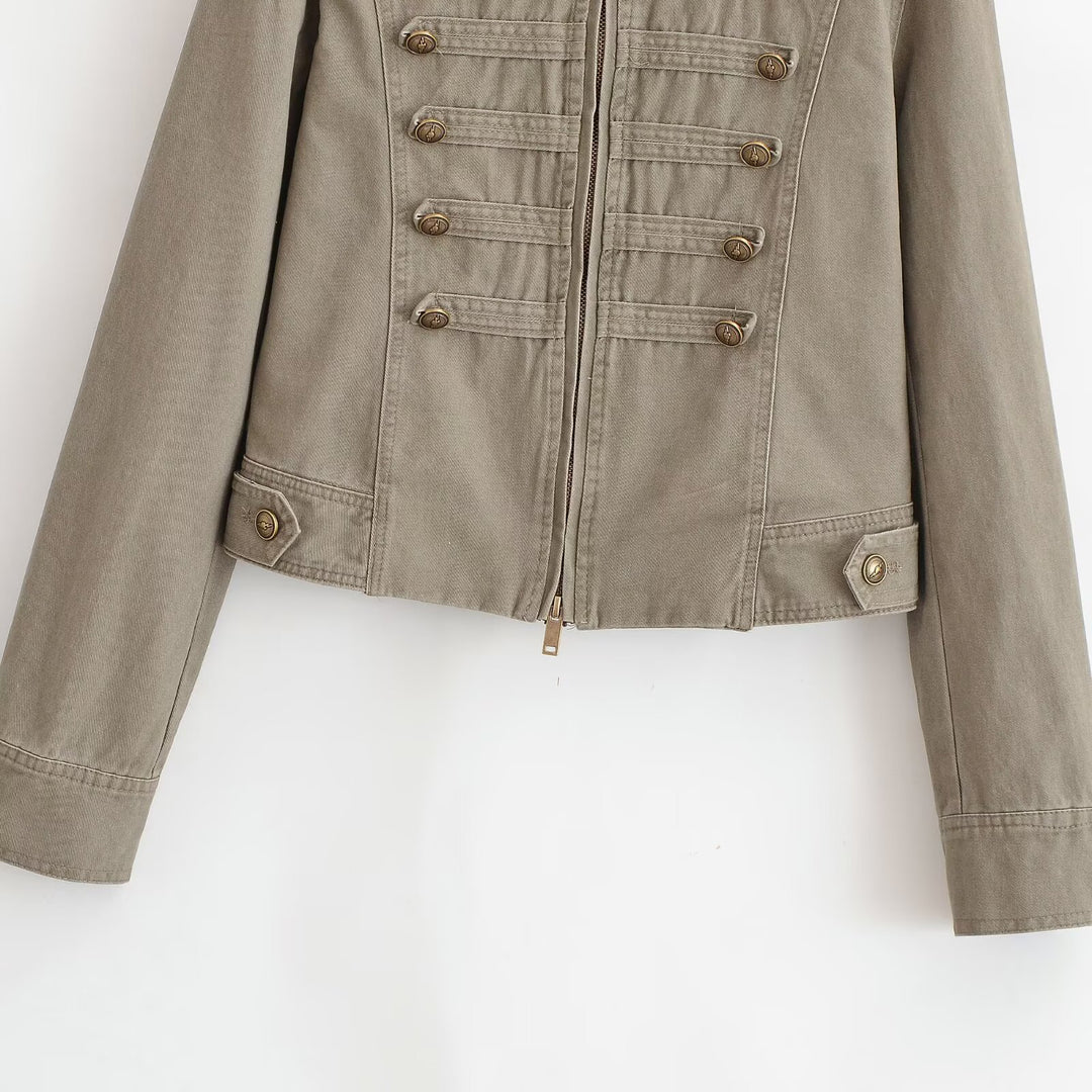 Damen Kurzjacke im Army‑Look aus Baumwoll‑Twill mit Stehkragen und dekorativen Zierriegeln Echo Archiv