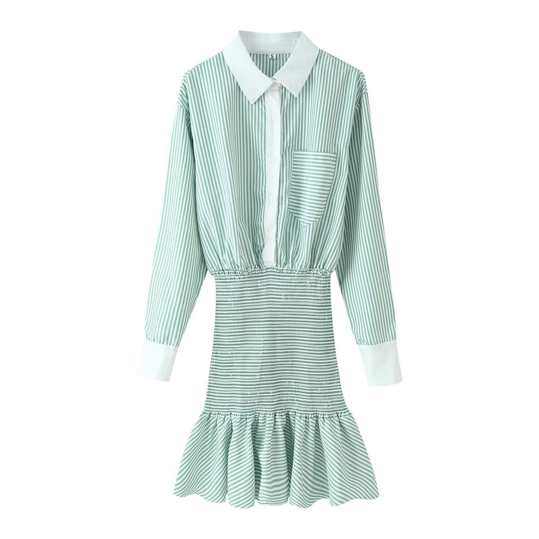 Damen Hemdblusenkleid mit gerafftem Taillenbund und Volant Echo Archiv