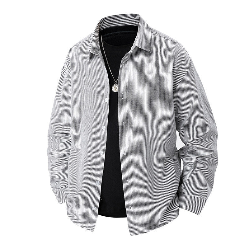 Herren nan gestreiftes Overshirt-Hemd mit lockerer Passform und Kentkragen Echo Archiv