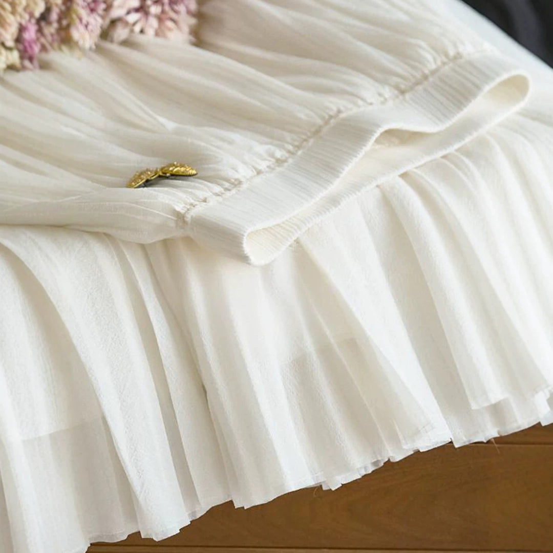 Damen langer plissierter Maxirock mit hohem Elastikbund und mehrlagiger Chiffon‑Optik Echo Archiv