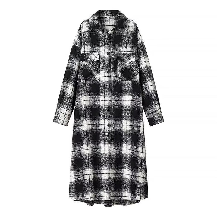 Damen Longline-Karo-Überhemd mit Oversize-Schnitt und aufgesetzten Pattentaschen Echo Archiv