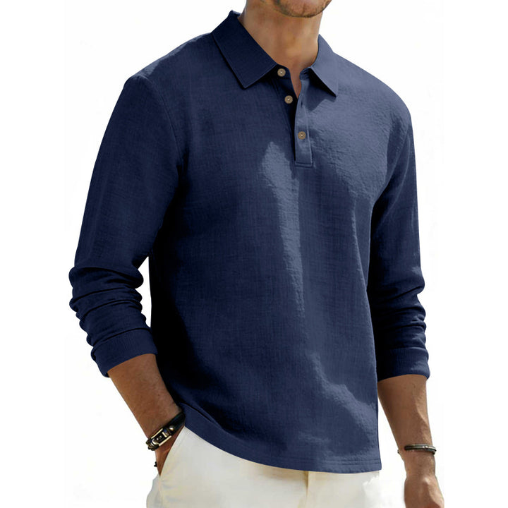 Herren nan Langarm-Poloshirt aus Leinen mit Henley-Knopfleiste und Kentkragen Echo Archiv