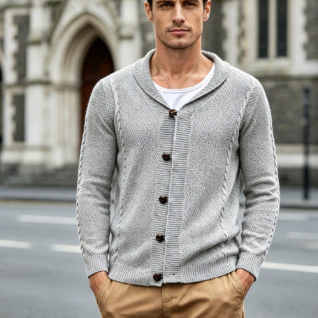 Herren Feinstrick-Cardigan mit Schalkragen, Karabiner-Verschlüssen und Strukturstrick Echo Archiv