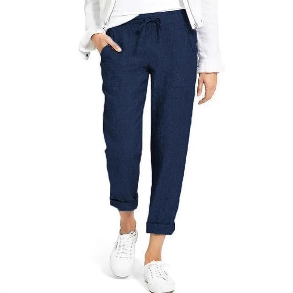 Damen entspannte Leinenhose mit elastischem Bund und praktischen Taschen – Avélisse