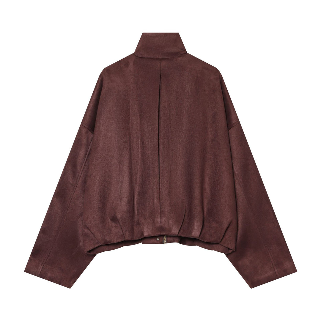Damen kurzes Veloursblouson mit Stehkragen, Schulterpaspeln und aufgesetzten Klappentaschen – Célinea