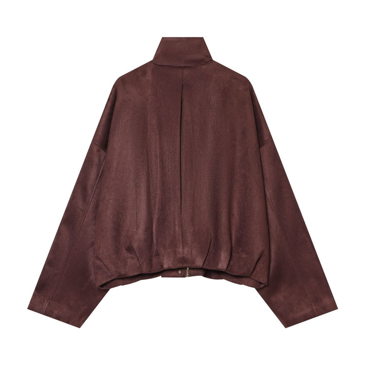 Damen kurzes Veloursblouson mit Stehkragen, Schulterpaspeln und aufgesetzten Klappentaschen – Célinea