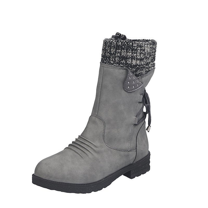 Damen Mid-Cut Stiefel mit Strickmanschette, Zierkordel und Veloursoptik – Lioré