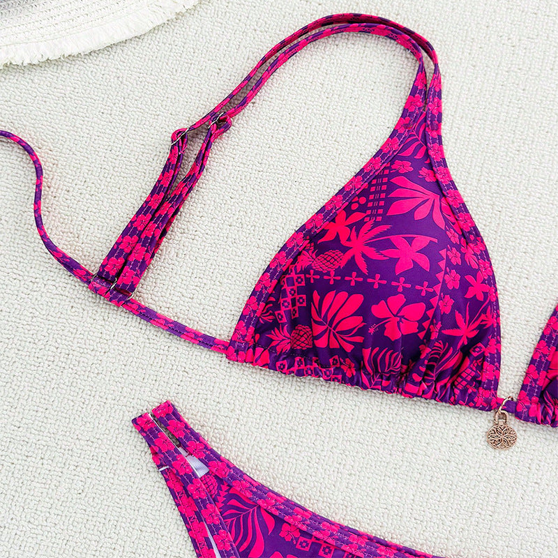 Damen Triangel-Bikini-Set mit floralem Muster und raffinierten Bindebändern Echo Archiv