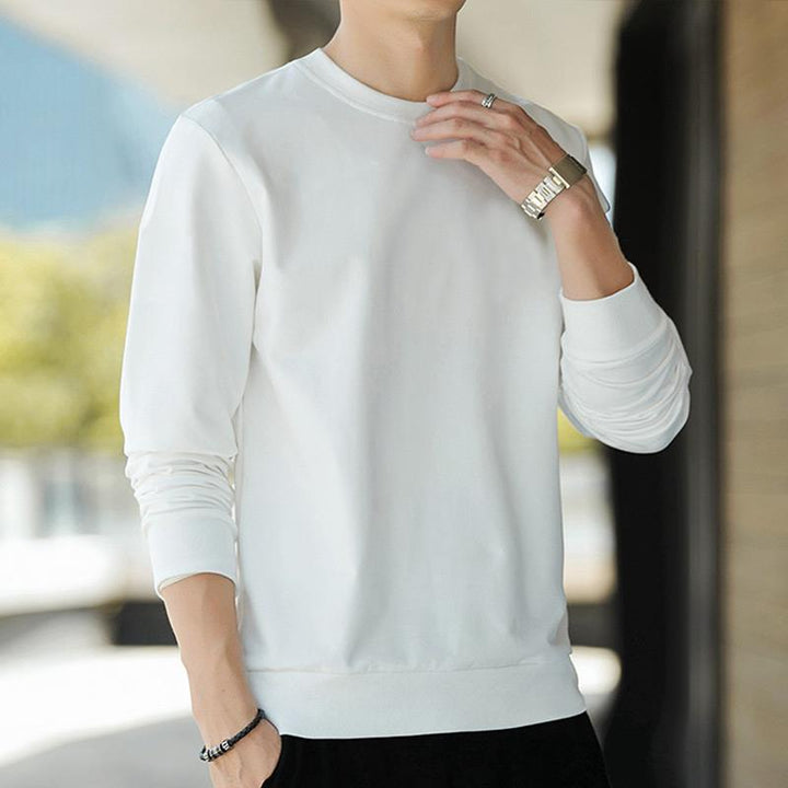 Herren Minimalistisches Baumwoll-Sweatshirt mit Rundhals und gerippten Bündchen Echoarchiv