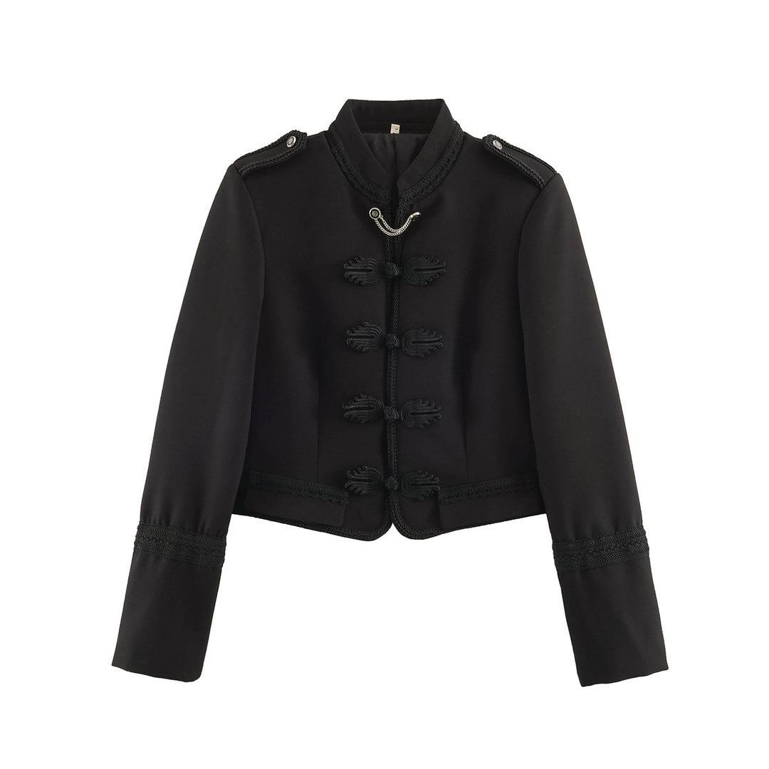 Damen Kurzblouson im Militärstil mit Mandarinkragen, Zierknoten und Epauletten Echo Archiv