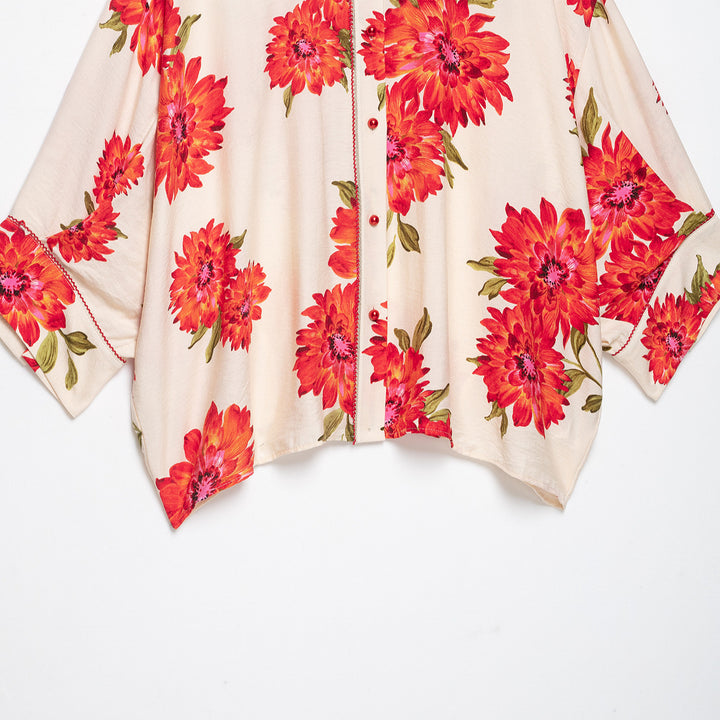 Damen Kimono-Blusenjacke mit übergroßem Schnitt und Blumenprint Echo Archiv