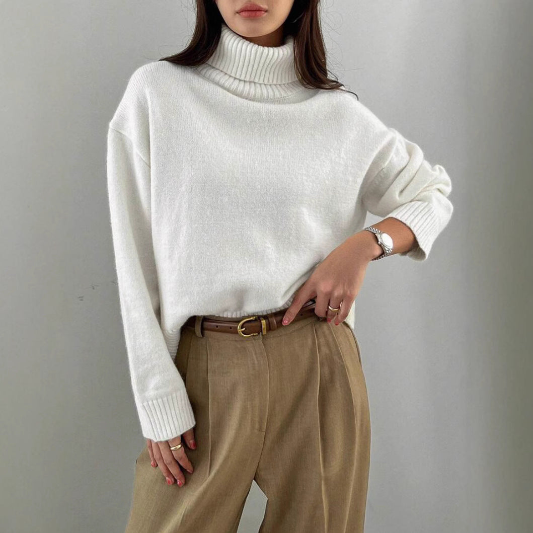 Damen Oversize Rollkragen-Feinstrickpullover mit Raglanärmeln und seitlichen Schlitzen – Mavelle