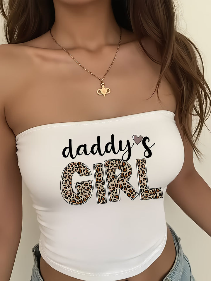 Damen Bandeau-Top mit Leopardenmotiv und kreativem Schriftzug Echo Archiv