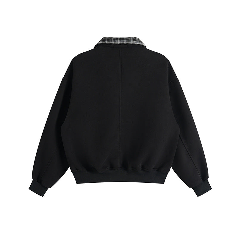 Unisex Lagenlook-Sweatshirt mit eingenähtem Karokragen und seitlichen Einschubtaschen Echoarchiv