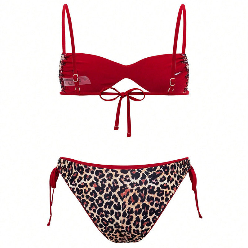 Damen Triangel-Bikini mit verspieltem Leopardenmuster und verstellbaren Bändern Echo Archiv
