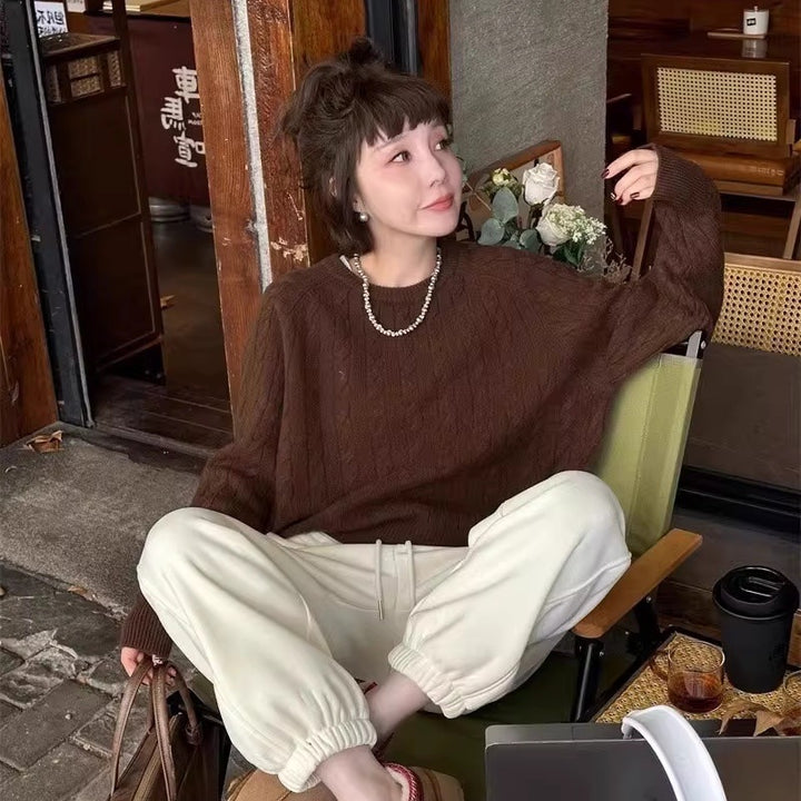 Damen Zopfstrick-Pullover aus Baumwoll-Mix mit legerer Oversize-Silhouette Echoarchiv
