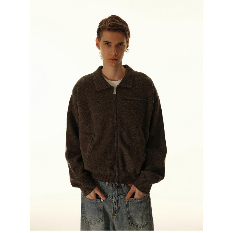 Herren Gestrickte Zipjacke mit Hemdkragen, Rippbündchen und verdeckten Eingrifftaschen Echo Archiv