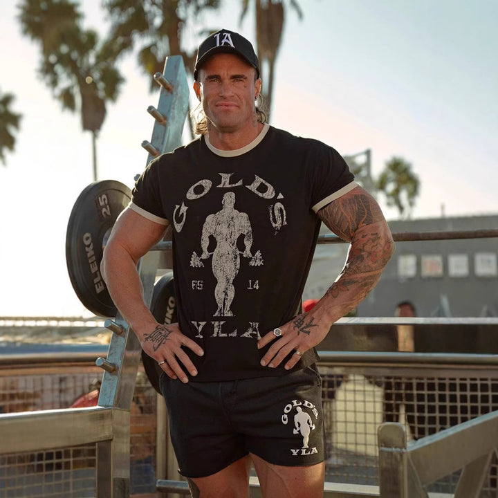 Herren nan Vintage Trainingsshirt mit Rundhalsausschnitt Kontrastbündchen und Retro-Bodybuilding-Druck Echo Archiv