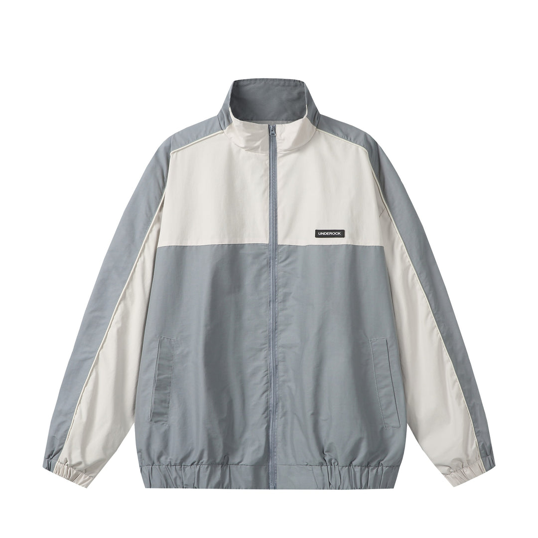 Unisex Sportive Colorblock-Trackjacke mit Stehkragen und durchgehendem Reißverschluss Echoarchiv