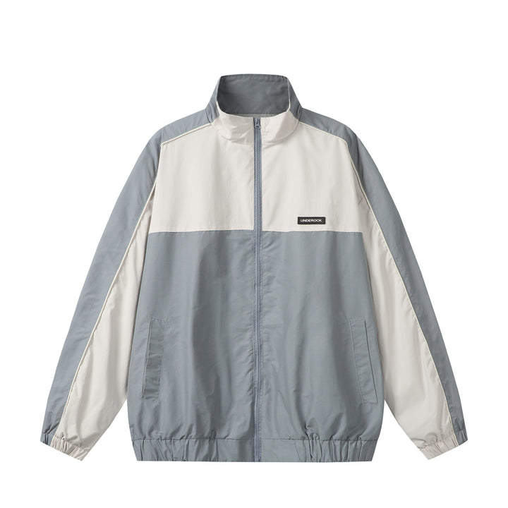 Unisex Sportive Colorblock-Trackjacke mit Stehkragen und durchgehendem Reißverschluss Echoarchiv