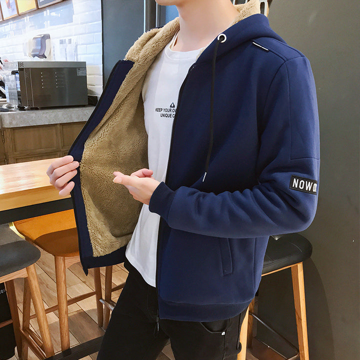 Herren Urbaner Zip‑Hoody mit Teddyfutter, Stehkragen‑Kapuze & gerippten Bündchen Echoarchiv