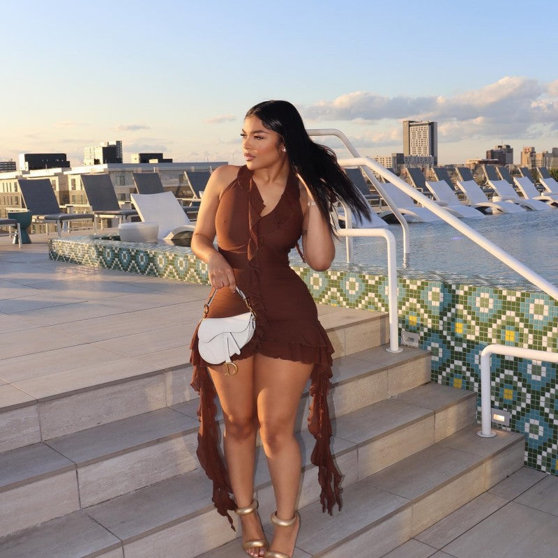 Damen sexy Minikleid mit Rüschen und schulterfreiem Design Echo Archiv