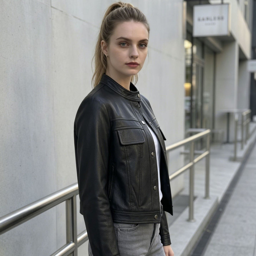 Damen Modische Kurzlederjacke – Velloura