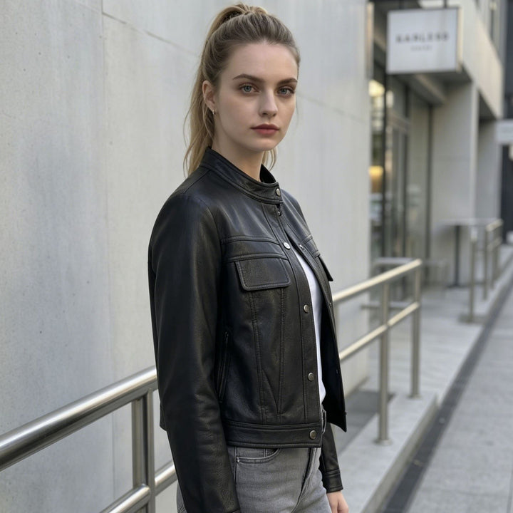 Damen Modische Kurzlederjacke – Velloura
