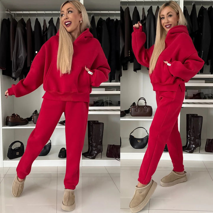 Damen Kurzgeschnittenes Kapuzen-Hoodie und High‑Waist Jogginghose Set aus weichem French-Terry – Auréline