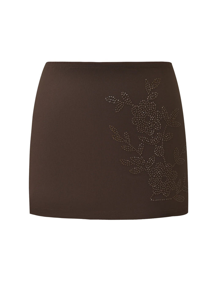 Damen Modischer Minirock mit floralen Strassmotiven Echo Archiv