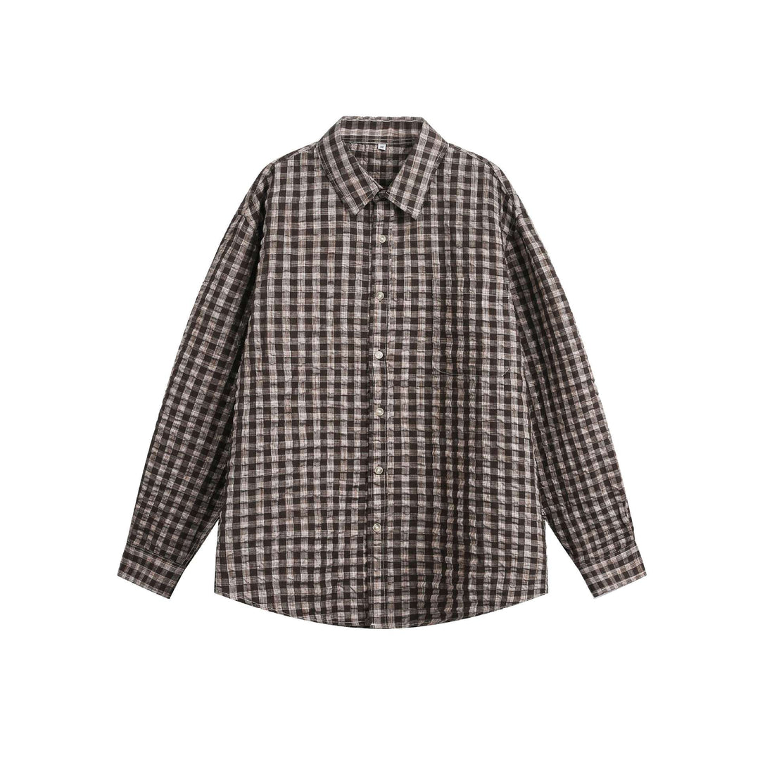 Unisex Oversize-Kariertes Hemdjacke mit Tasche und weichem Strukturstoff Echoarchiv