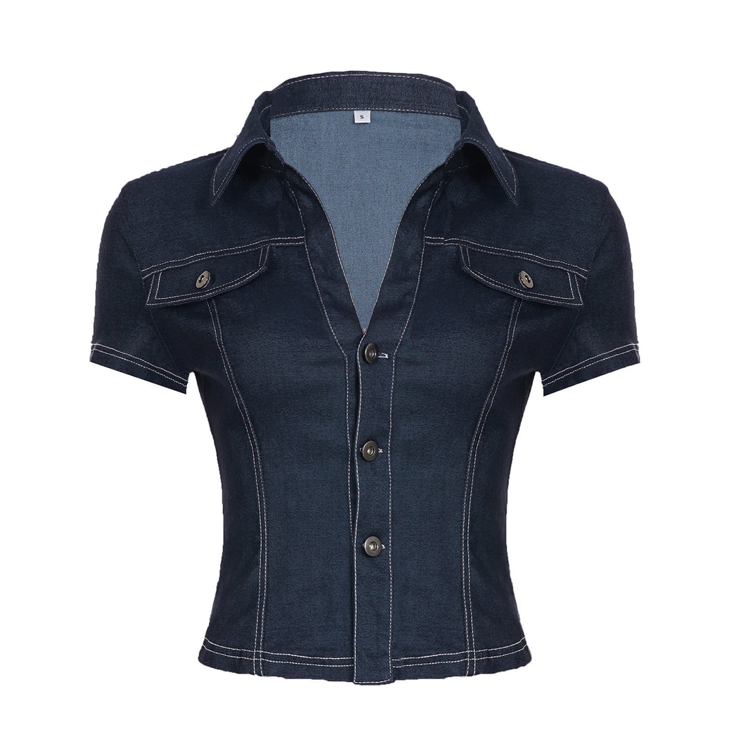 Damen Stylisches Jeanshemd mit taillierter Passform und kurzen Ärmeln Echo Archiv
