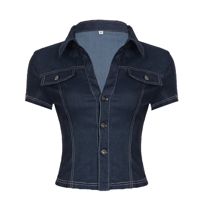 Damen Stylisches Jeanshemd mit taillierter Passform und kurzen Ärmeln Echo Archiv
