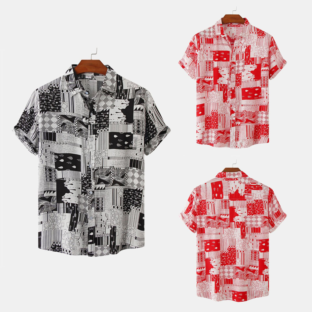 Herren Kurzarmhemd im kunstvollen Patchwork-Design mit strukturiertem Stoff Echoarchiv