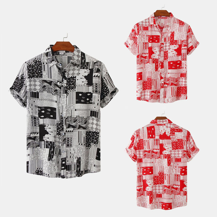 Herren Kurzarmhemd im kunstvollen Patchwork-Design mit strukturiertem Stoff Echoarchiv