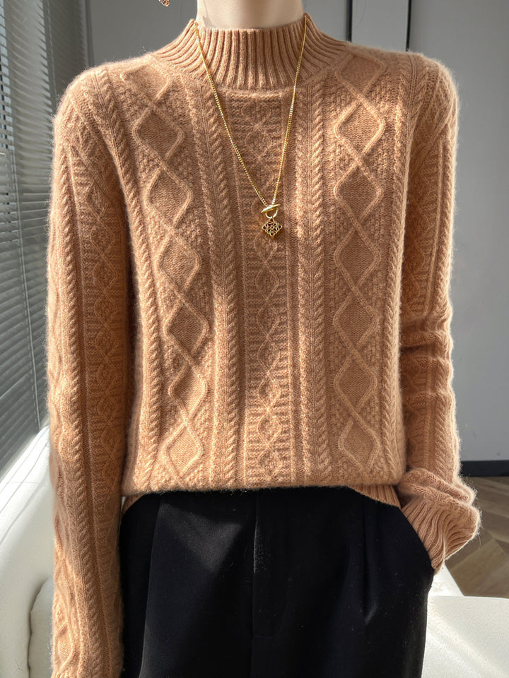 Damen Kuscheliger Mohair‑Optik Mockneckpullover mit Rautenzopfstruktur und kastiger Silhouette Echoarchiv