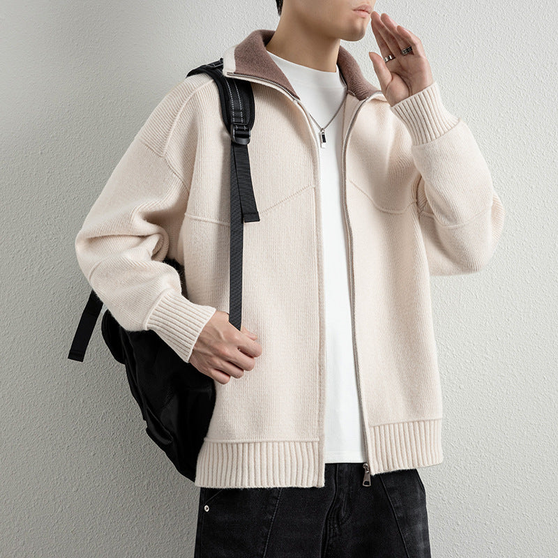 Herren Strick-Zipjacke mit Kontrastkragen und Rippbündchen Echoarchiv