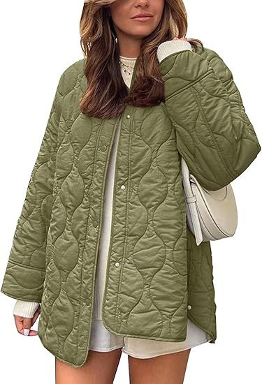 Damen gesteppte Oversize-Steppjacke mit Druckknopfleiste und gerundetem Saum Echo Archiv